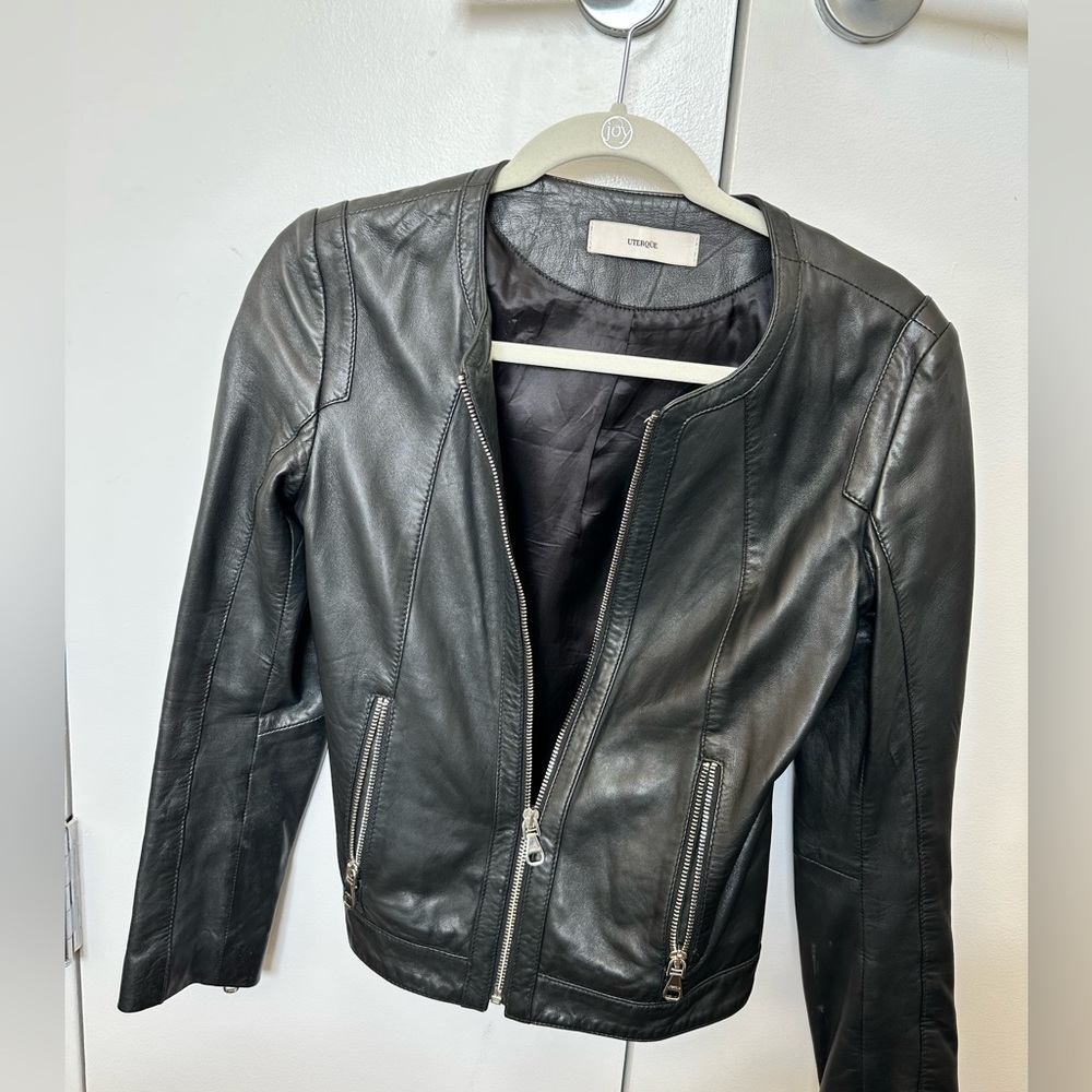 Uterque Black Leather Jacket